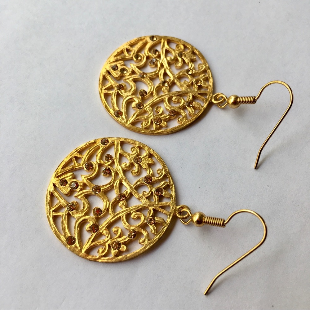 Round and Flat Gold with Crystals Earrings